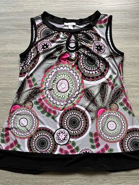 dressbarn Y2K Pink, Green & Black Sleeveless Keyhole Blouse / Mini Dress